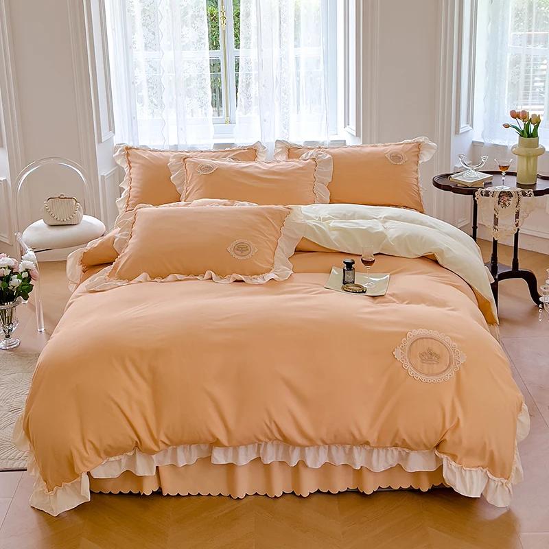 Ins Princess Bedding Set Ruffle Duvet Cover Set Korean Design  Skirt Sheet Set Women Girls Bedroom Decor Luxury Bedding Set