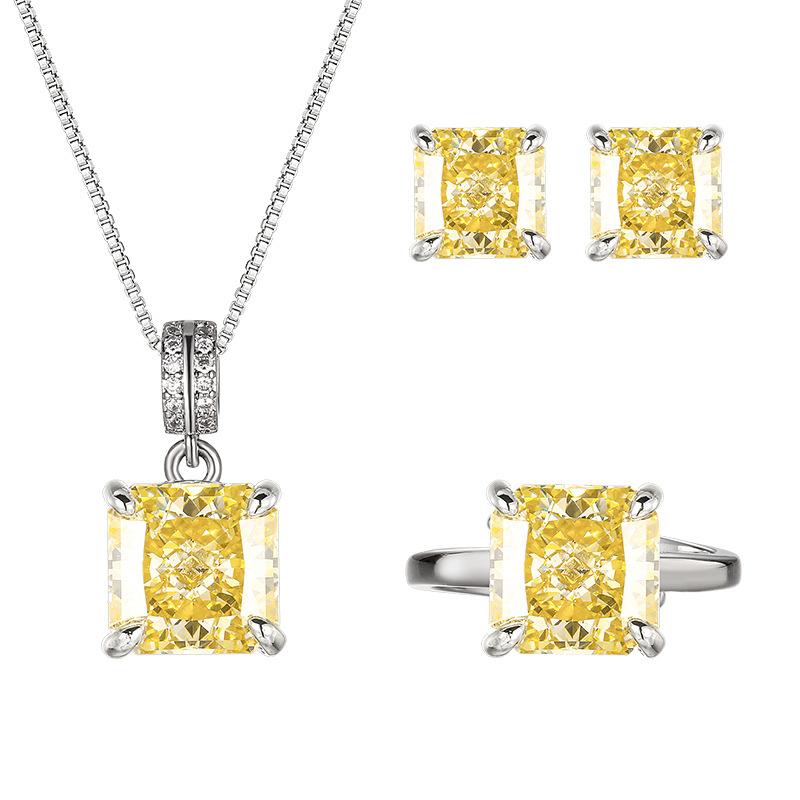 Jewelry Set Earrings Rings Necklaces Square High Carbon Diamonds Ice Flower Cut Fashionable Luxurious Women's