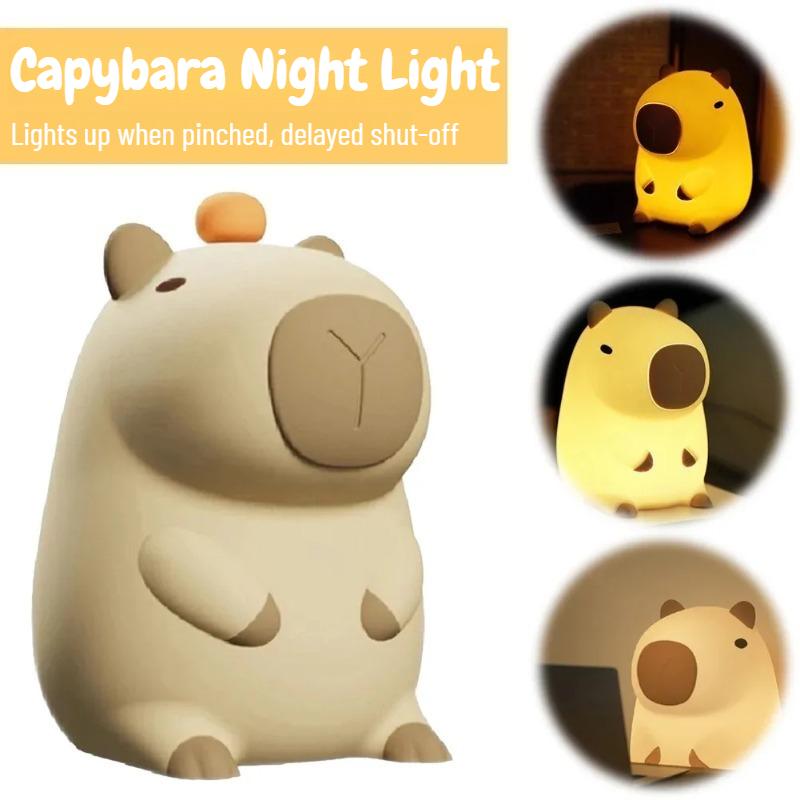 Cute Capybara Night Light Dimmable Rechargeable Touch Pat Lamp Soft Silicone Nursery Nightlight for Kids Room Bedroom Bedside Home Decor Gift