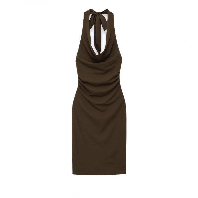 2026 Spring European & American Style Slimming Drapey Halter Neck Dress Large