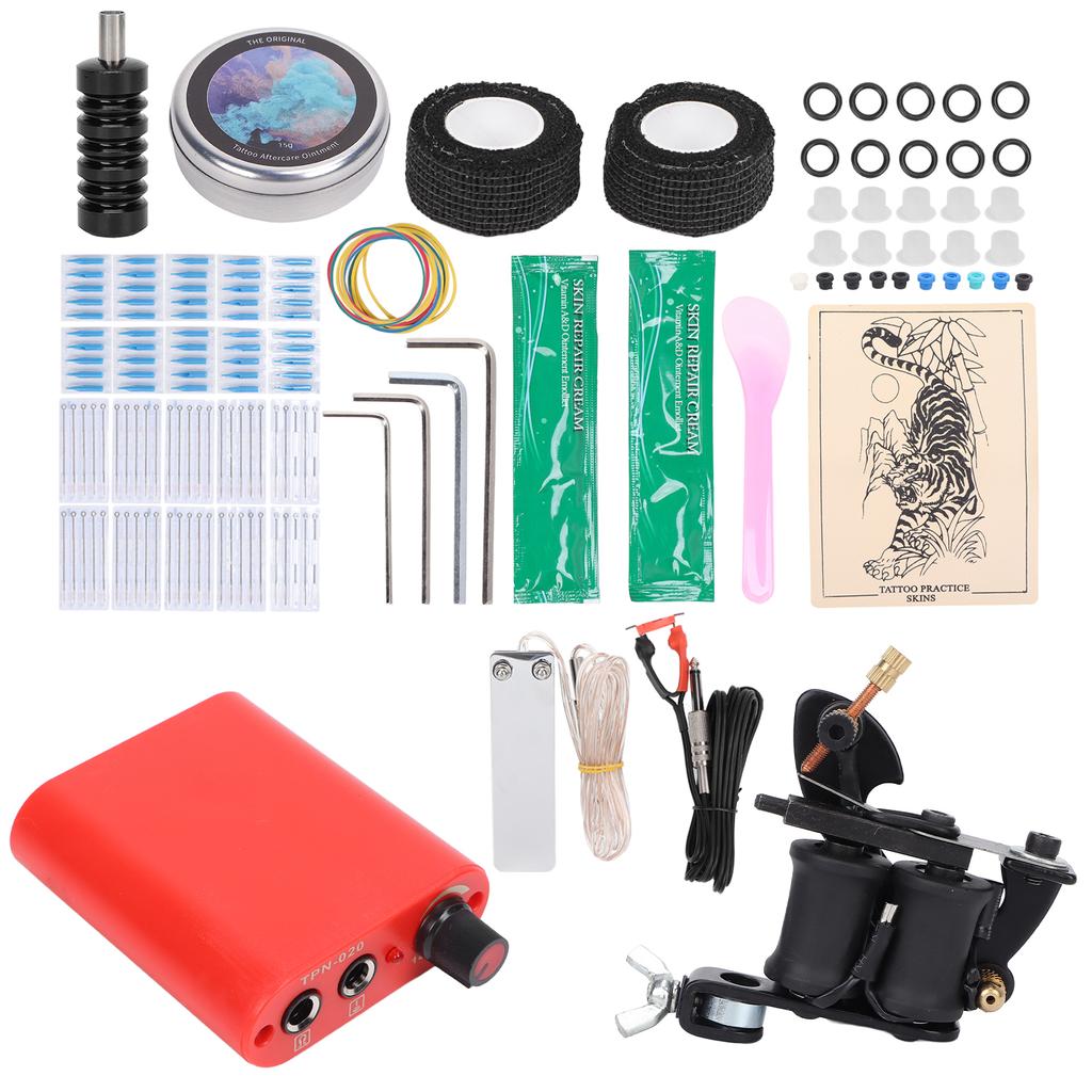 8 Wraps Tattoo Coil Machine Red Mini Tattoo Power Supply Complete Tattoo Liner Machine Set