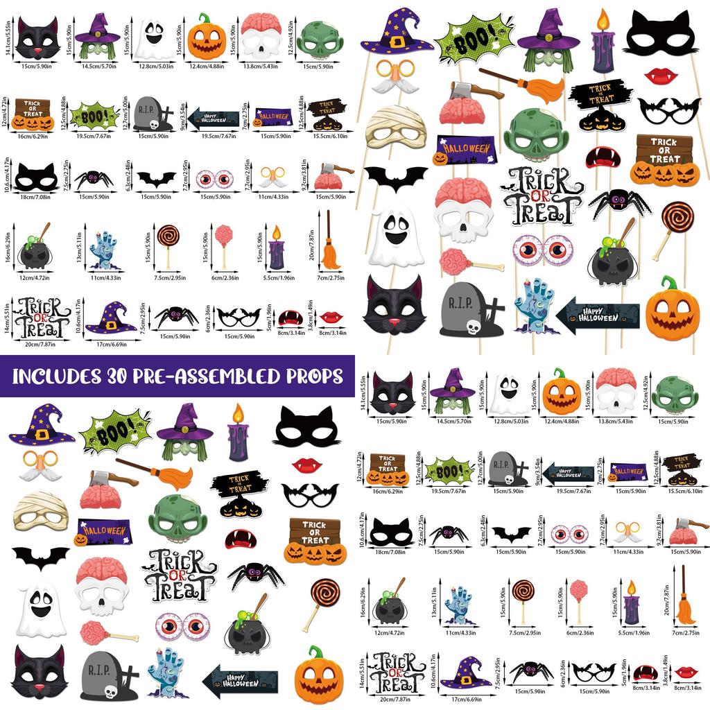Halloween Photo Booth Props 30pcs Paper Party Decor For Themed Events