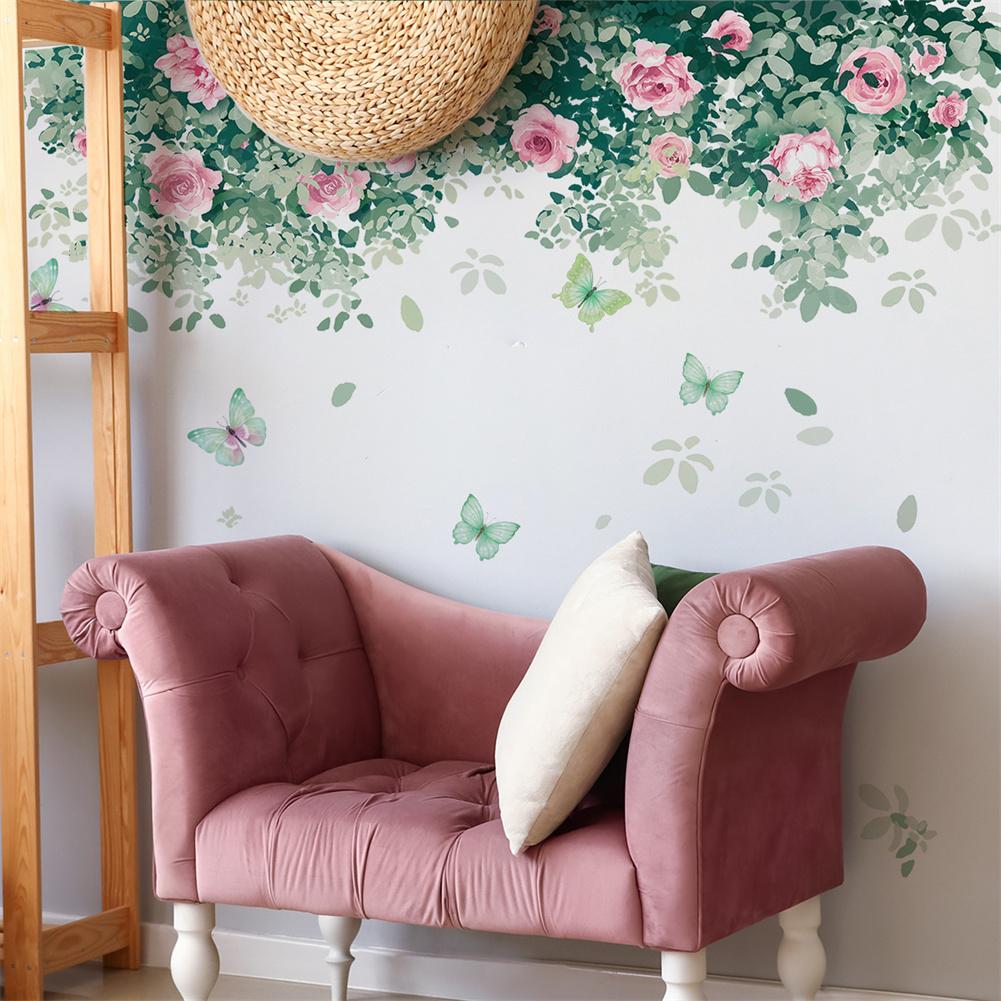Green Leaf Wall Decals Plant Flower Butterfly DIY Removable Wall Stickers Peel And Stick Art Wallpaper For Living Room