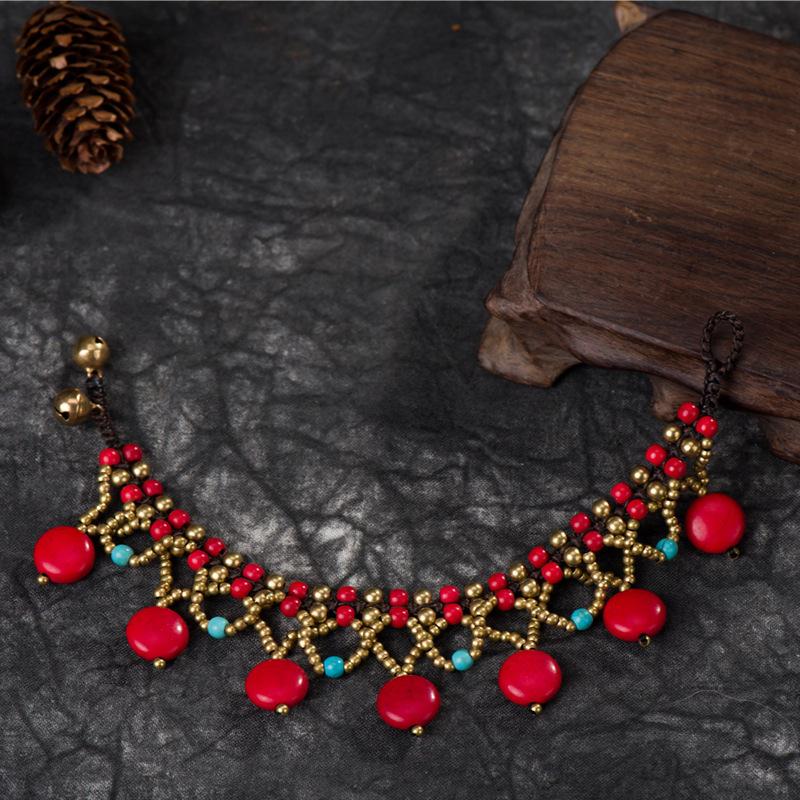 Bohemian Handwoven Adjustable Turquoise Anklet Bracelet&Hand Chain,For Summer Beach Party Music Festival,Perfect Gift for Women