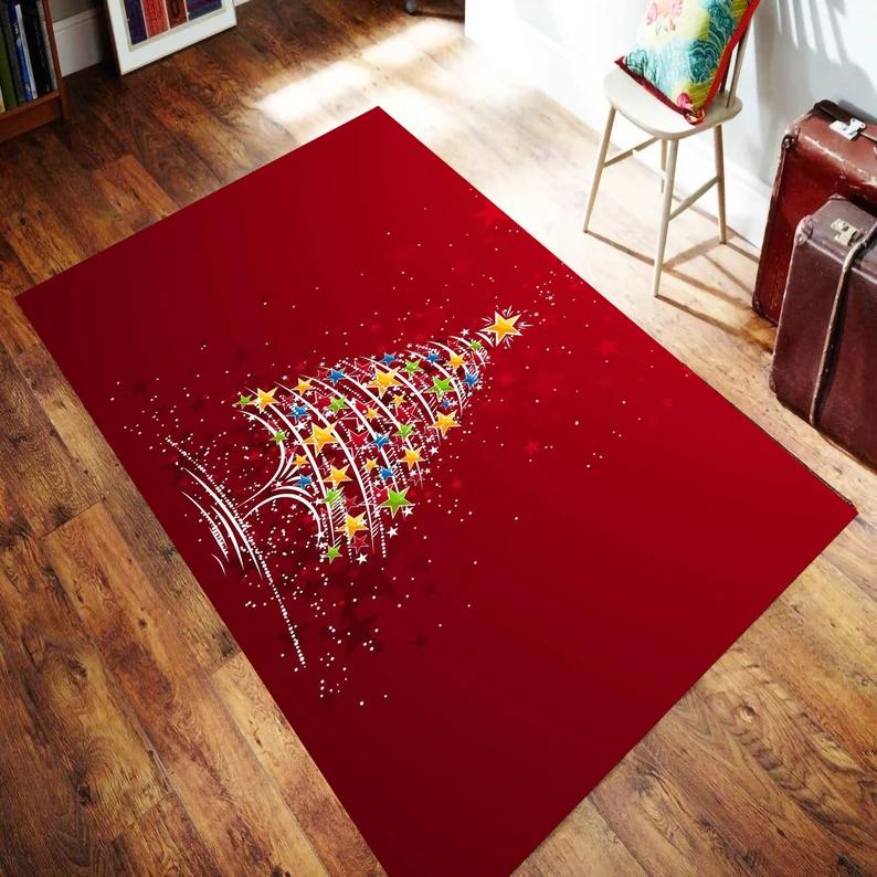 Cozy Christmas Rug Red Holiday Living Room Carpet with Tree Snowman Reindeer Design Home Decoration Carpets