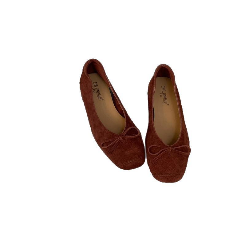 French Xiaoxiangfeng grandma shoes low-heeled single shoes women's shoes color matching thick heel leather bow square head soft sole single shoes wome
