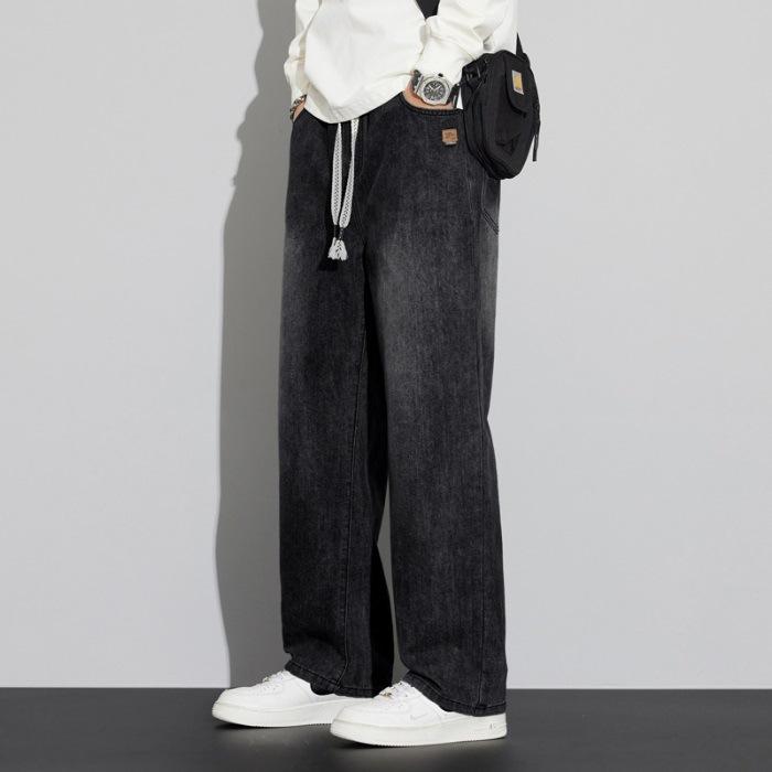 

Мужские свободные прямые весенние брюки в стиле хай-стрит с эластичной талией и широкими штанинами, рабочая одежда, повседневные 4XL