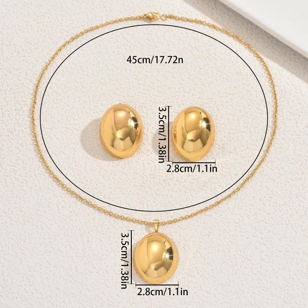 Wind Lady Long Pendant Necklace Geometric Ring Metal Design Stud Earrings Niche Jewelry Set Women