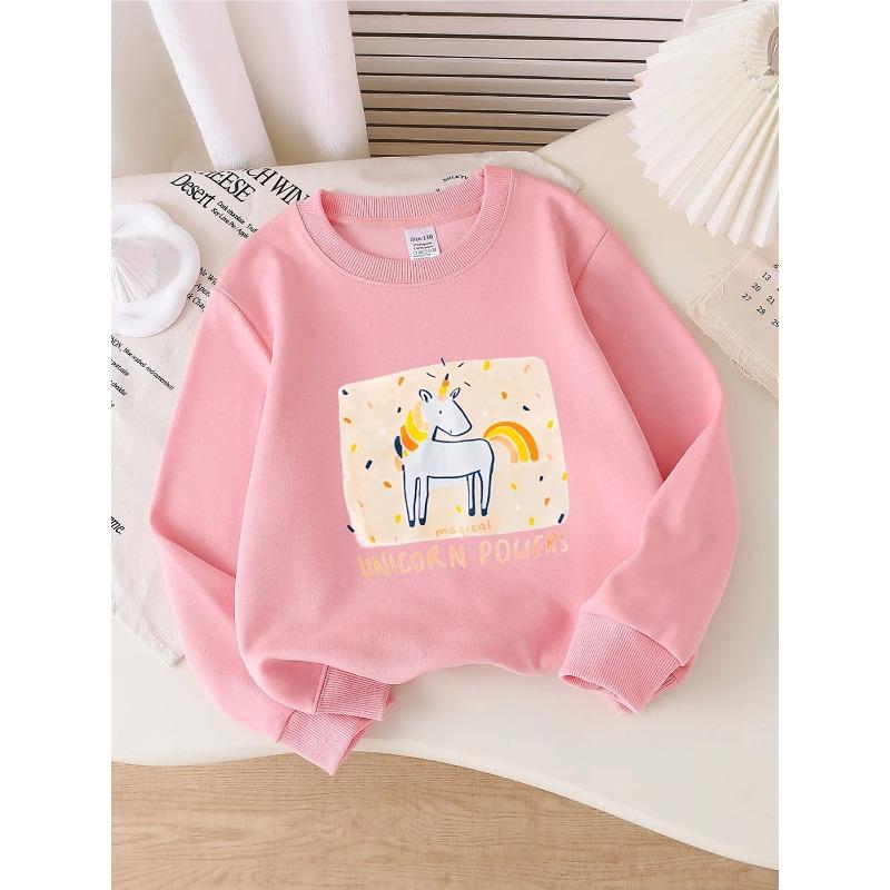 Crewneck Sweatshirt for Girls Featuring a Magical Unicorn Design, Suitable for Machine Washing