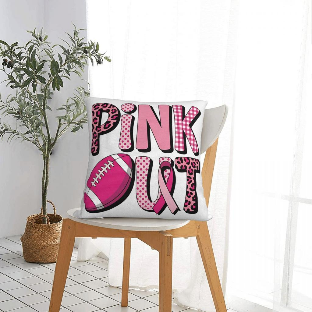 Pink Out Fußball Kissenbezug Polyester Kissenhülle Dekorationen Brustkrebsbewusstsein Kissenbezug Abdeckung Bett mit Reißverschluss 4040cm