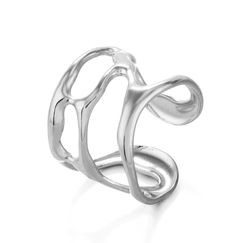 Stainless Steel Irregular Rings Vintage Geometric Metal Lava Open Rings for Women Hollow Cool Punk Finger Ring Jewelry Gifts