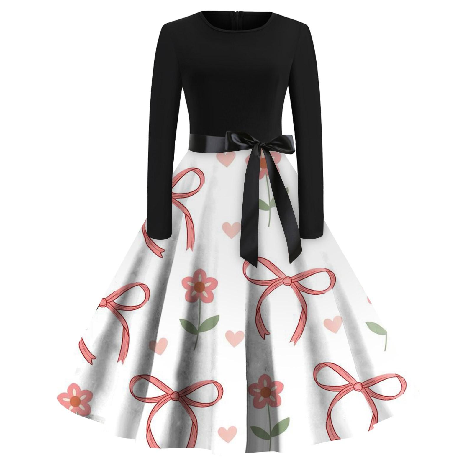 

Жіноча спідниця з круглим вирізом і великим подолом з принтом, плісирована спідниця, сукня з довгими рукавами, сукня XXXXXL бежевий