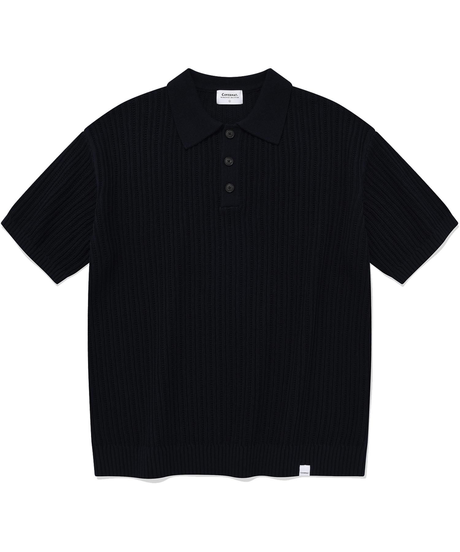 Covernat Crochet Polo Half Knit Navy Navy/L