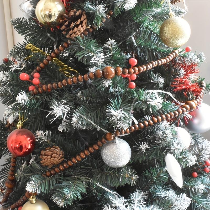 Wood Colored Christmas Bead String Wooden Bead Garland Christmas Tree Decoration Wooden Bead Fireplace Decoration