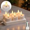 Rechargeable Flameless Tea Lights Candles with Remote, 6-Pack LED Flickering Tealight Set: 6-Slot USB Charging Base, 4 Timer Modes, 3D Wick Flicker