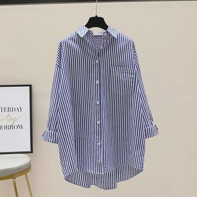 Dameskjorte med vertikale striper i middels lengde - Dongdaemun koreansk design for vår og høst