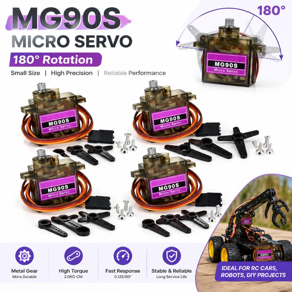 4PCS 180 Degree Rotation Mini Servo Motor With Accessories Small Servo Motor for MG90S For Robot