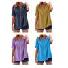Women Shirt V-Neck Half Sleeve Buttons Placket Shirt Solid Color Loose Fit Summer Casual