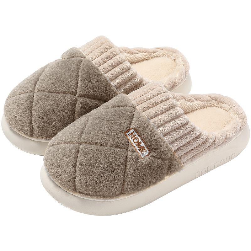 Household fluffy slippers winter thick bottom non-slip plush warm indoor cotton slippers winter