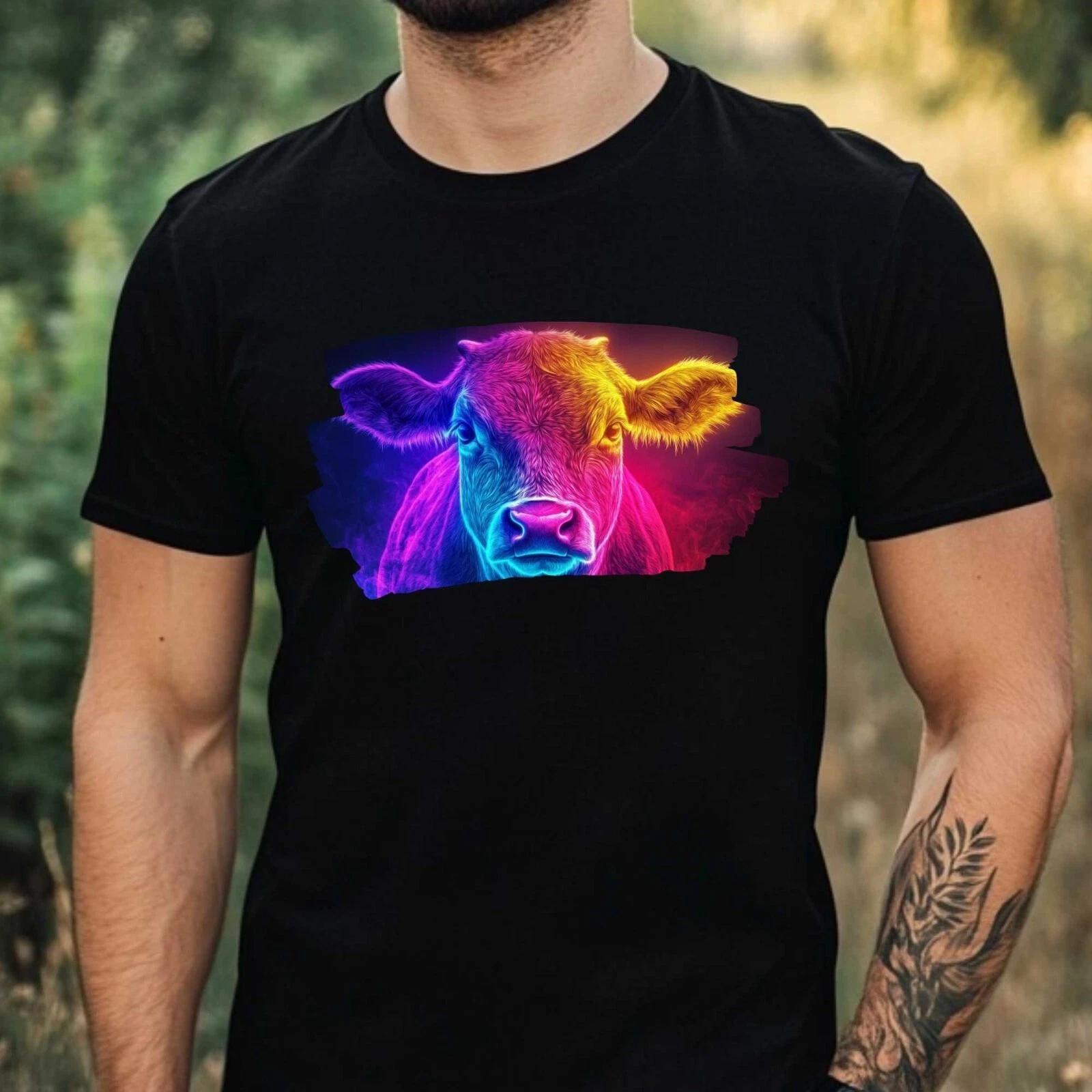 T-Shirt Herren Neon Kuh Motiv Baumwolle Größe XS bis 5XL M
