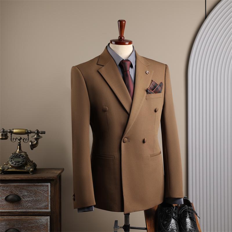 Coffee Color Men's Formal Suit Set for Weddings and Business - Groom and Best Man Fit
