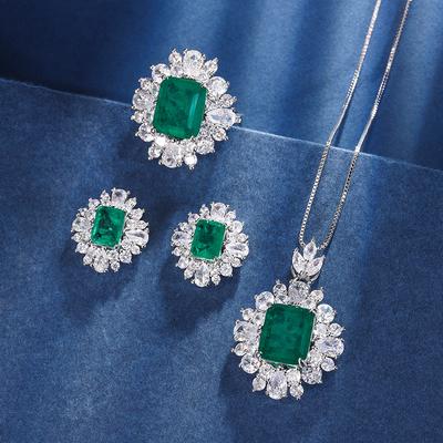 Bijoux Fond Cuivre Plaqué Or Ensemble de Bijoux Simulation Paraiba Ensemble Rétro Premium 10 * 12-6 * 8