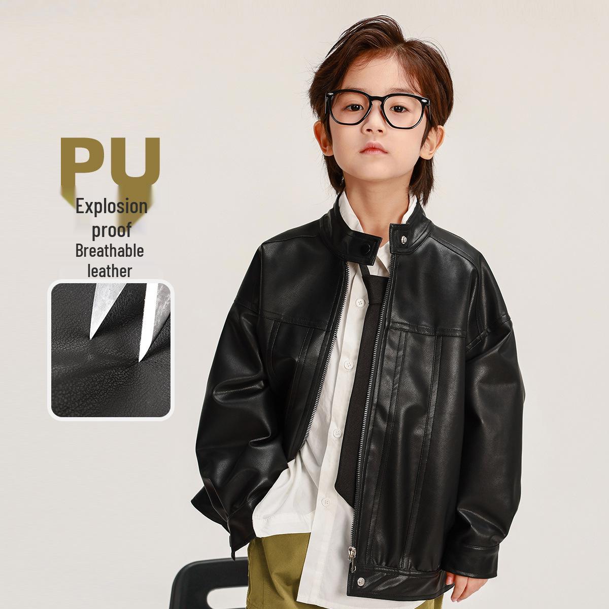 

Кожаная осенняя куртка для мальчиков Сказка 2025 - Стильная и крутая верхняя одежда для больших мальчиков 130 cm чёрный