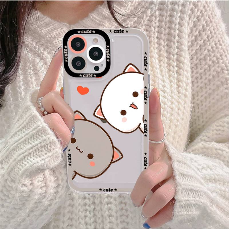Fun Cartoon Peach Mochi Cat Phone Case for iPhone 11 12 13 Mini Pro Max 14 Pro Max Case Shell