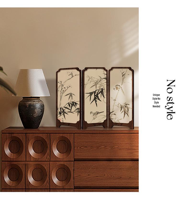 Chinese Ink Bamboo Desktop Screen: Retro Office & Tea Table Decor