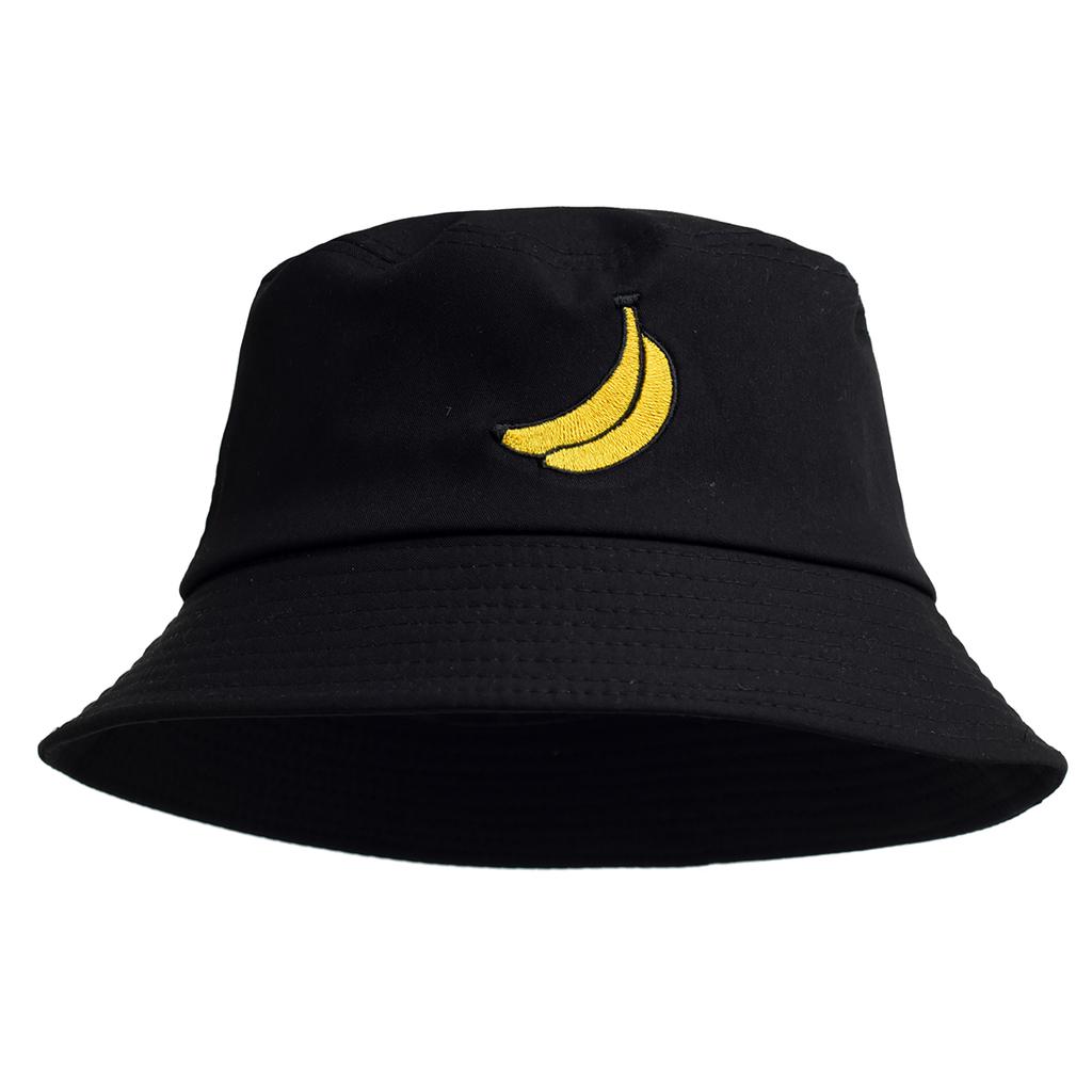 Panama Banana Embroidery Bucket Hat Foldable Unisex Summer Cartoon Cute Fruit Fisherman Hat Soild Color Outdoor Sun Cap