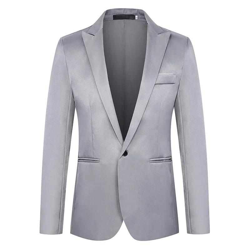 Automne Tendance Luxe Léger Homme Coupe Slim Costume Formel Subtilité Veste Décontracté Affaires Couleur Unie Revers Manches Longues Poches Costume