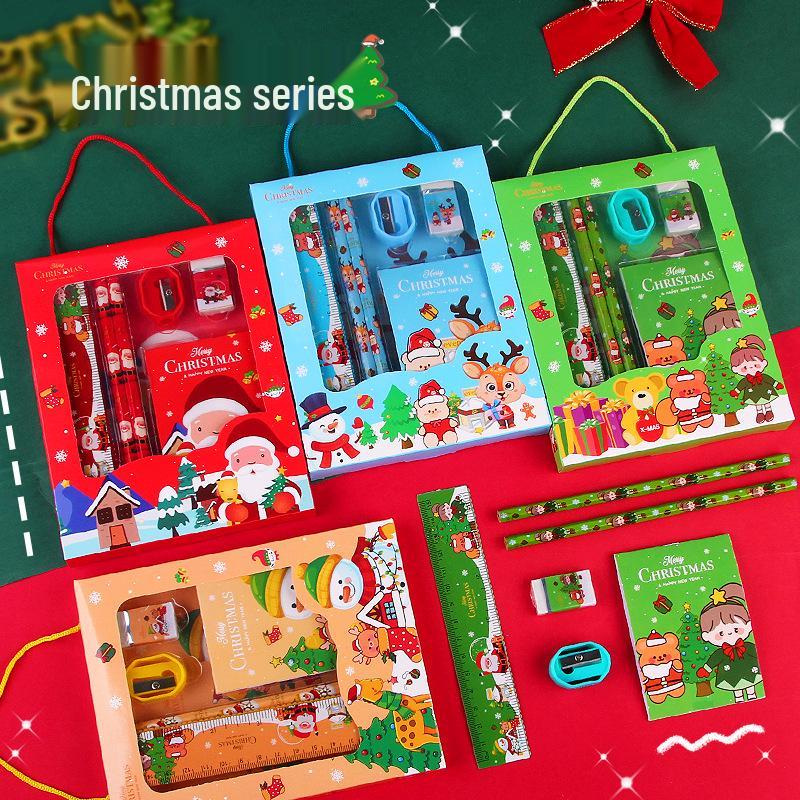 Creative Cartoon Christmas Stationery Set - 6-Piece Handbag Gift Box for Students