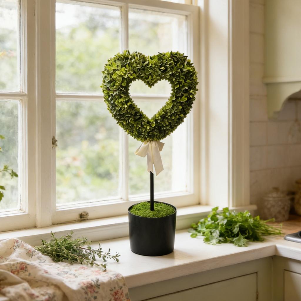 Boxwood Heart With Bow Topiary