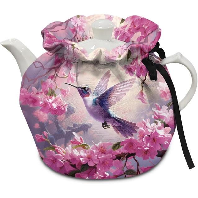 Уютный чехол для чайника Xoenoiee Хлопковый чехол для чайника Пылезащитный чехол для чайника Утепленный чехол для чайника Подогреватель для чайника для домашней кухни Декоративные аксессуары Время чая Hummingbird Floral Pink