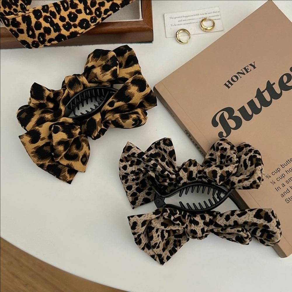 New Vintage Leopard Print Bow Premium Hair Grab  Non-slip Hair Accessory Is Suitable for Women To Wear