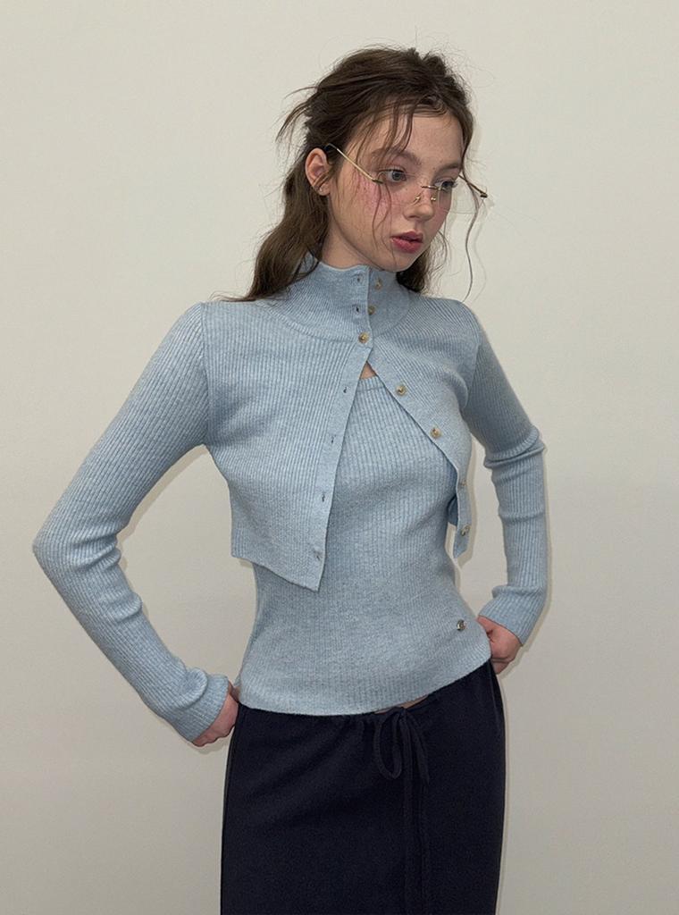 Teuwi El Layered Collar Long Sleeve Knit