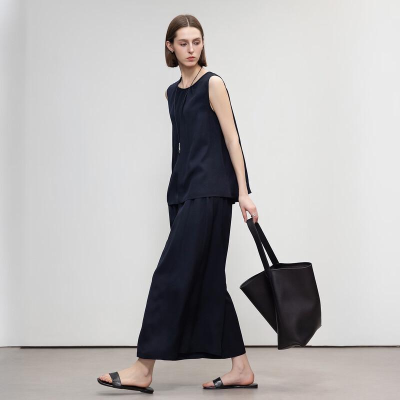 Lyocell Linen Blend Pleated Sleeveless Top & Wide-Leg Pants Set L