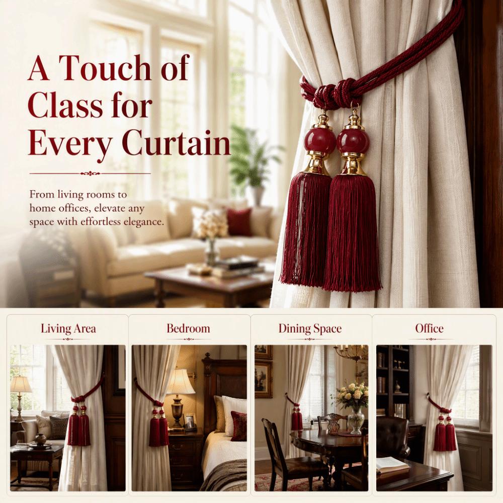 2Pcs Set Handcrafted Braided Curtain Tieback Tassel Fringe Tassel Curtain Tieback  Window Decoration