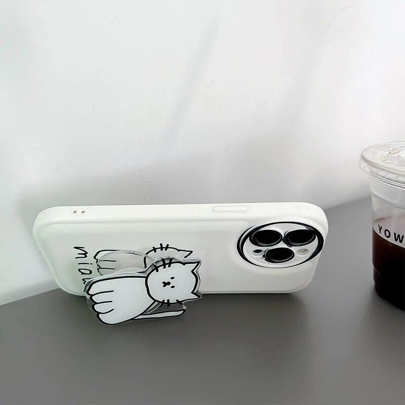 Husă de telefon cu suport pisică drăguță coreeană pentru iPhone 14 Pro Max husă pentru iPhone 11 12 13 Pro Max XS XR X 7 8 SE husă suport rezistentă la șocuri