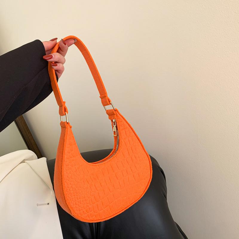 1Pcs Casual Solid Color Handbag For Daily Travel Women'S Stone Pattern Underarm Shoulder Tote Bag With Felt Material