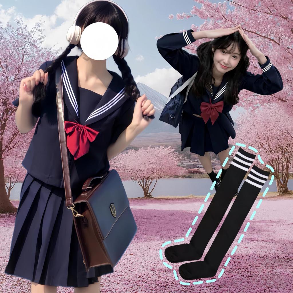 BUITVOZE Cosplay Sailor Classic High School Girl Uniform with Long Perfect for Welcome and Farewell School and Includes Long Plus Size Uniform, Navy,