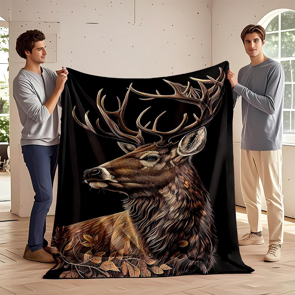 Majestic Deer with Antlers and Nature Design. Flannel blanket for bedroom, living room, sofa, and nap sofas.