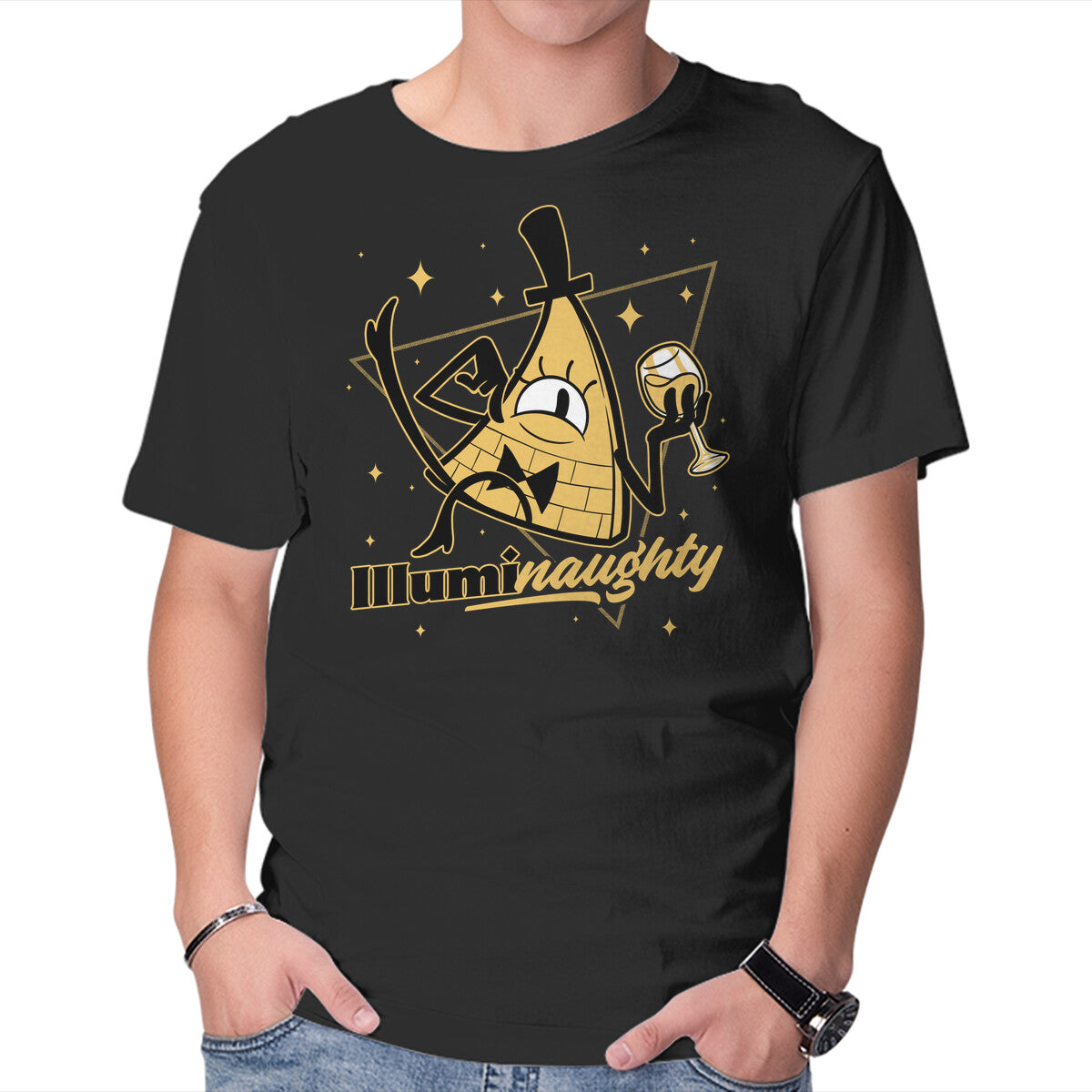 Unisex Crew Neck T-Shirt Naughty Illuminati Triangle Graphic Short Sleeve Casual Tee M