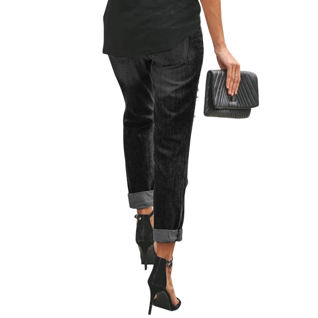 Ladies' Color Loose Casual Ripped Casual Jeans