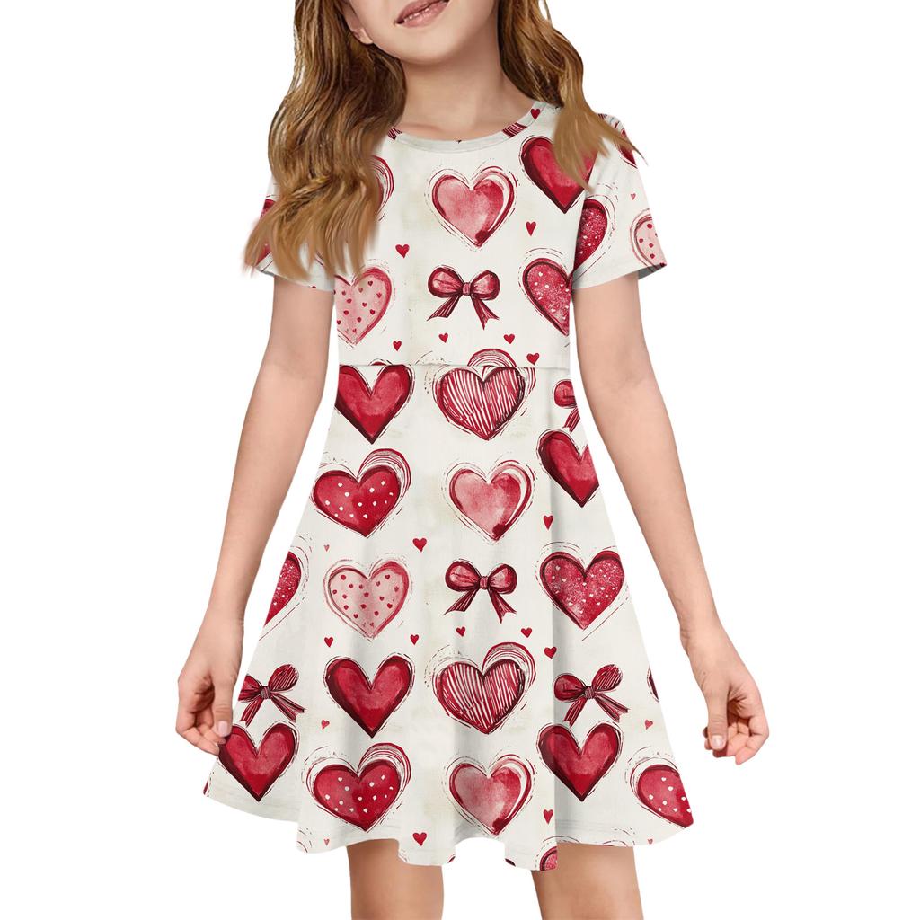 Girl Summer Dress Color & Print Short Sleeve Dress With Pocket Casual Dress Shorts Sleeve Party Dress Easter Day