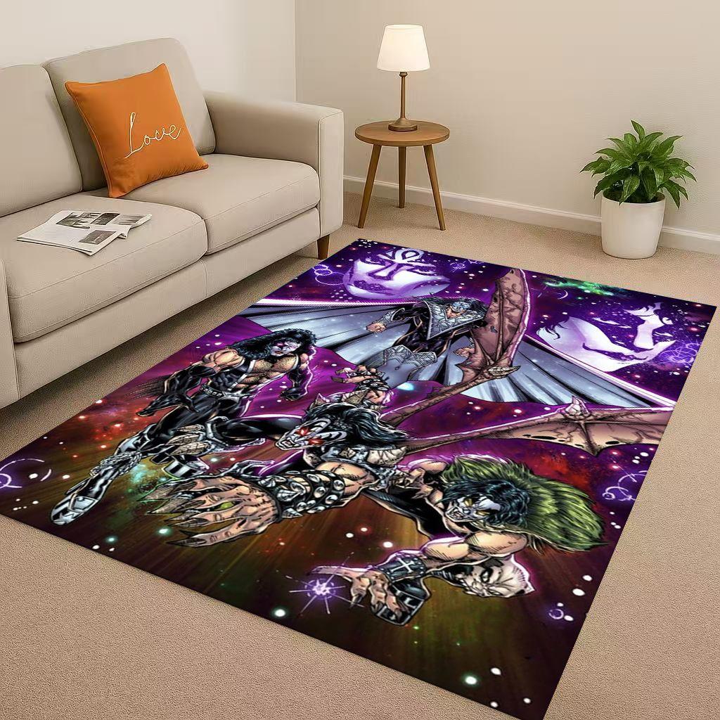 HD Kiss Rock Heavy Metal Band Gene Simmons Wohnzimmer Rutschfester Teppich für Schlafzimmer Spielzimmer Sofa, Heimdekoration Fußmatte