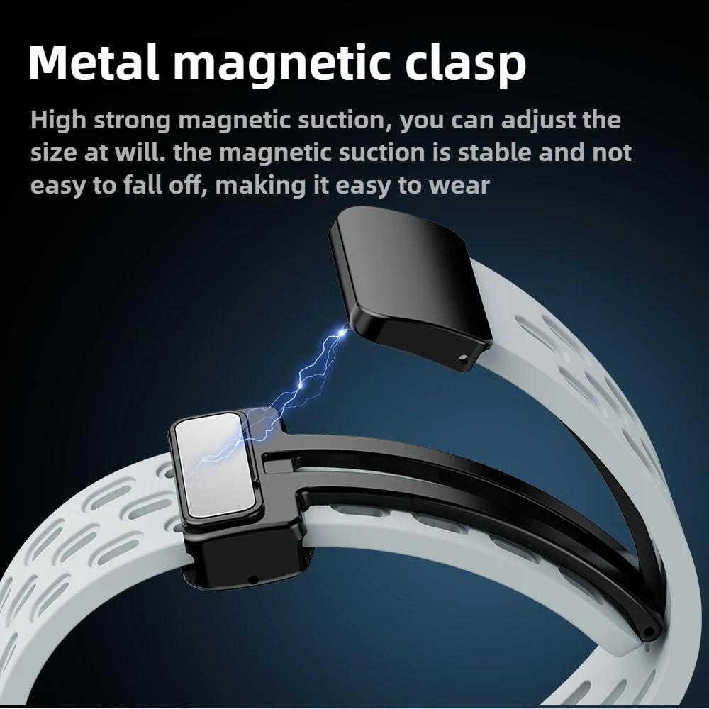 For Xiaomi Bracelet 8 Mi Bracelet 9 Male Female Replacement Sports Magnetic Breathable Folding Buckle Silicone Strap Band