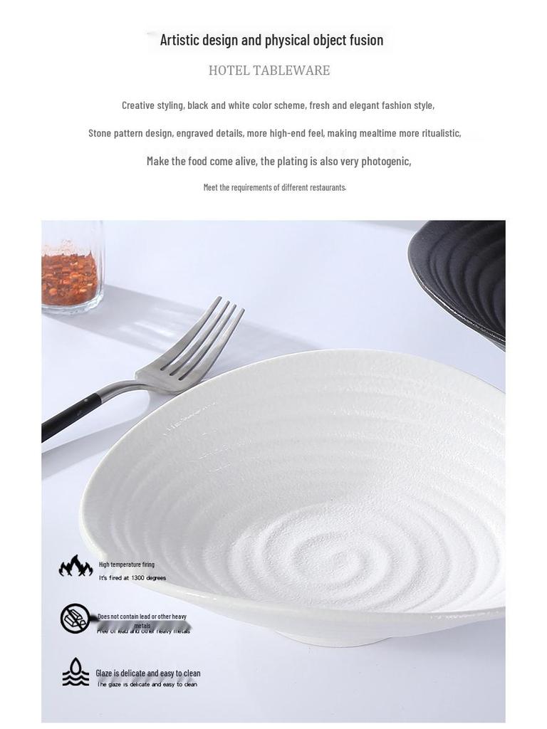Irregularly Shaped Ceramic Salad Bowl for Restaurants - Deep Plate for French Desserts