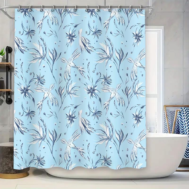 

Stylish Blue Floral Bird Print Shower Curtain for Bathroom Decor Waterproof Fabric Size Customizable 90x180cm