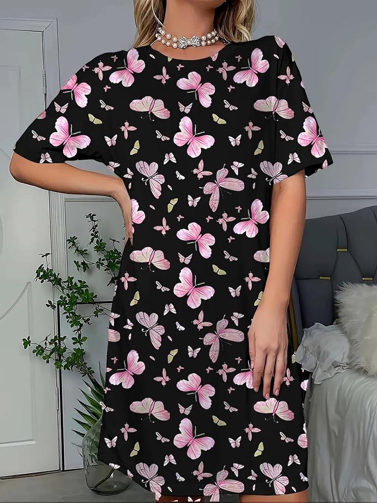 Versatile Loose Print Women's Fashion Casual Crew Neck Casual Dresses